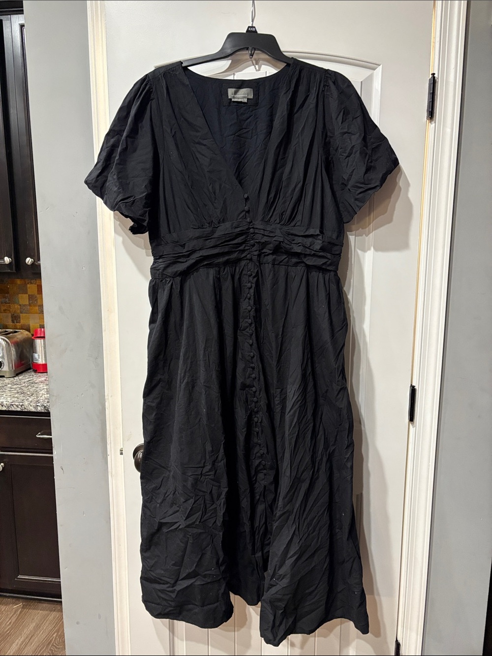 Anthropologie Black V-Neck Button-Front Midi Dress